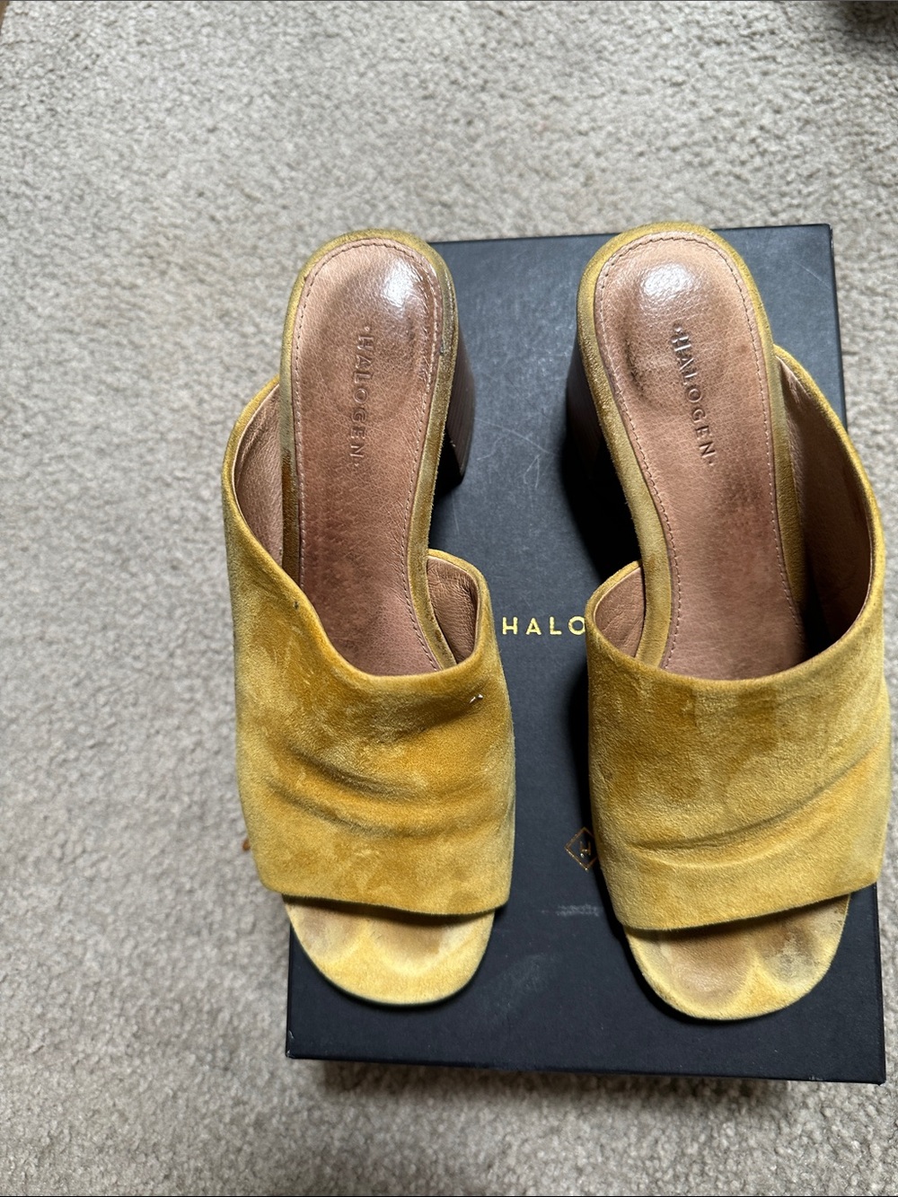 Halogen Mustard Yellow Suede Open-Toe Slide Mules